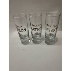 Patron Tequila 3 Ounce Shot Glass Silver Set Of 3 Bar Accessories Entertaining